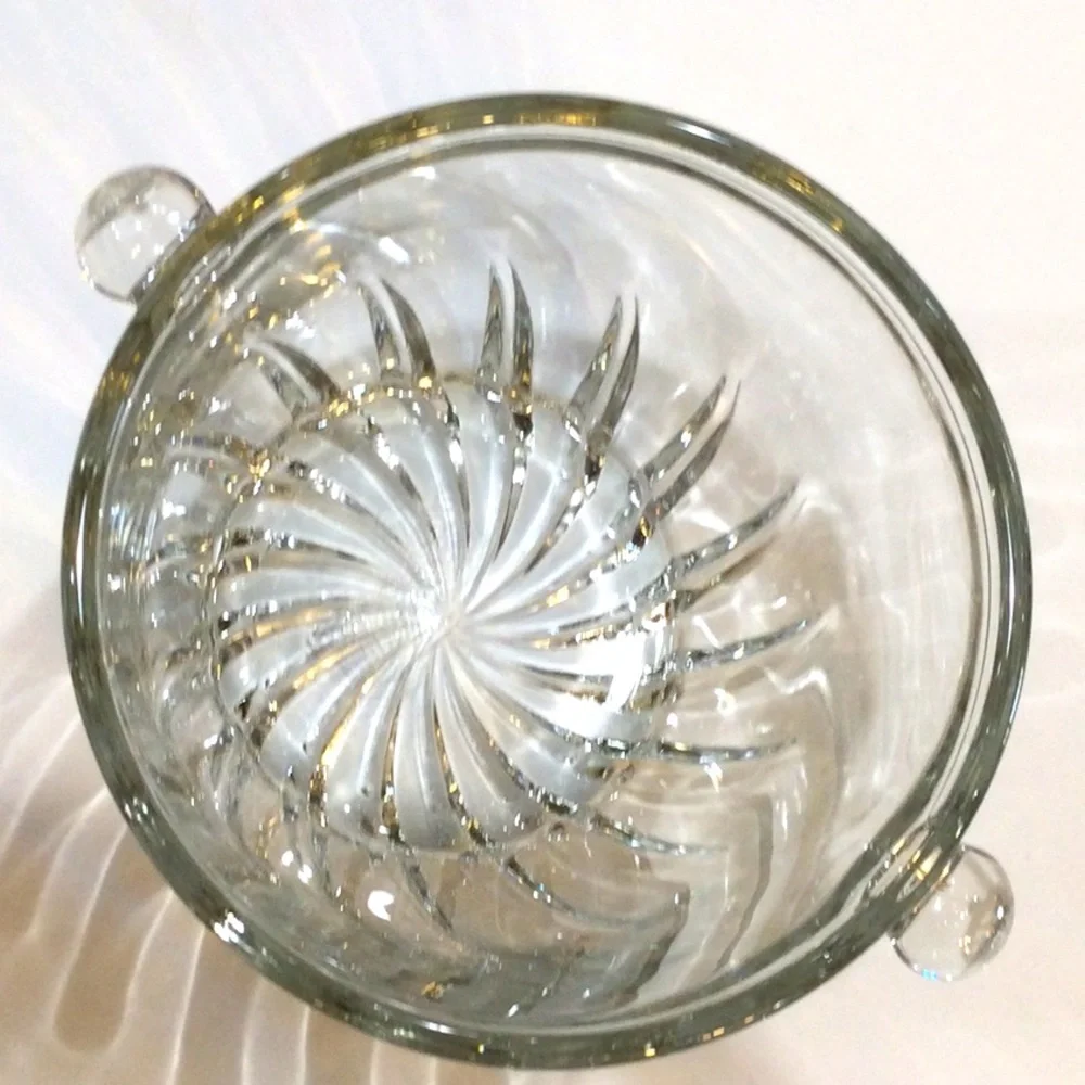 Vintage Arte Murano Italy Cut Crystal Ice Bucket w/Knob Handles
